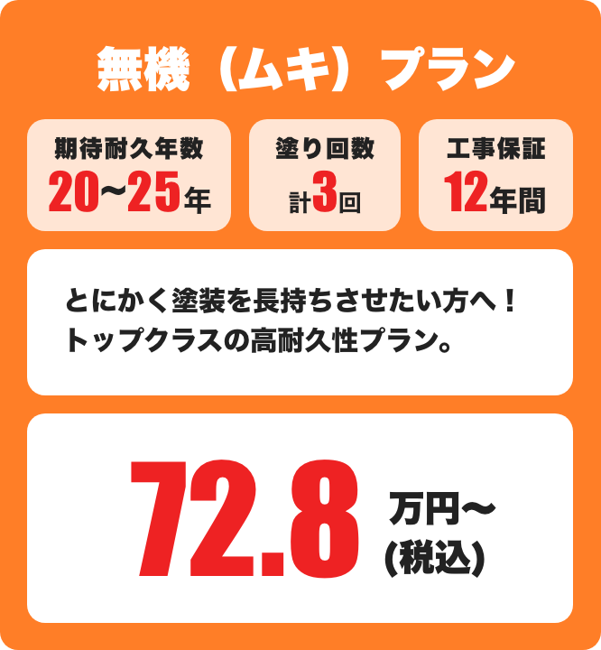 無機（ムキ） 期待耐久年数20～25年 / 3回塗り 72.8万円〜
