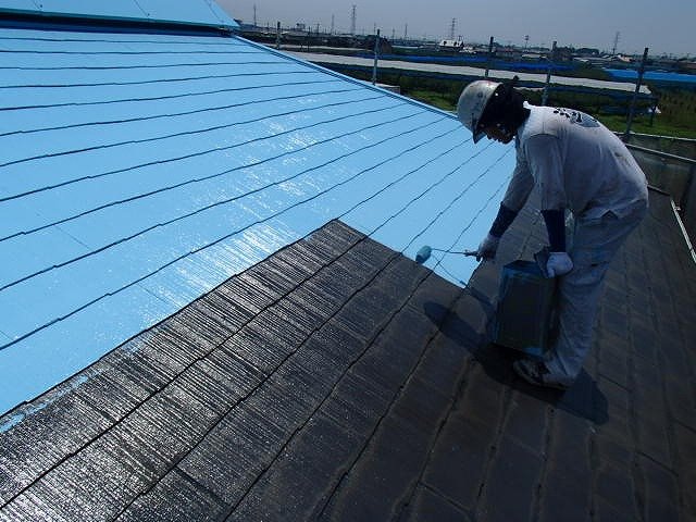 前橋市 屋根 上塗り1回目 ミヤケン
