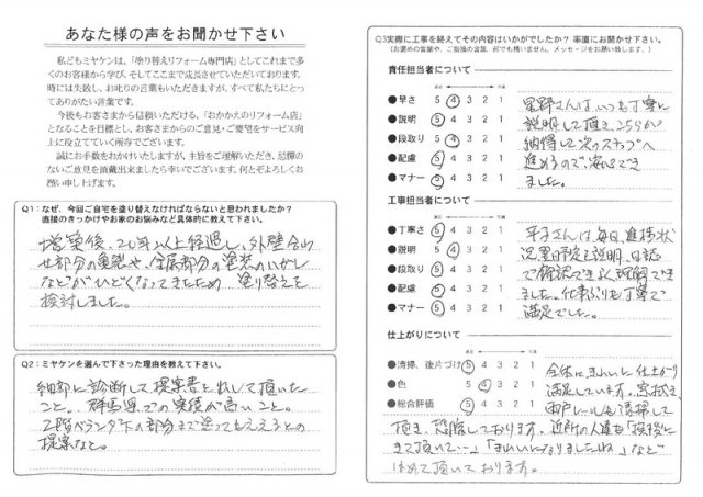 太田市 屋根外壁塗装工事 アンケート お客様の声 ミヤケン
