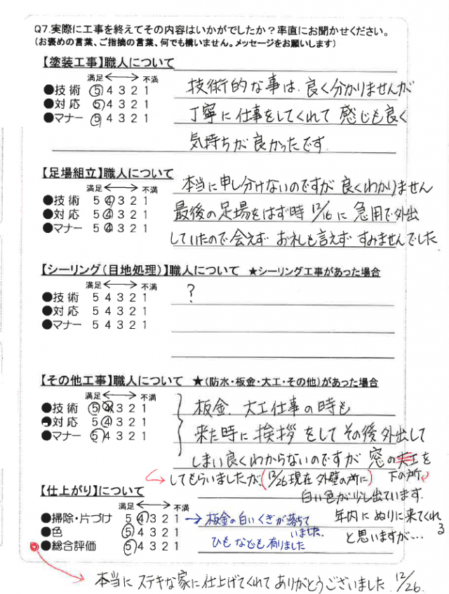 北群馬郡 外壁塗装工事 アンケート お客様の声 ミヤケン
