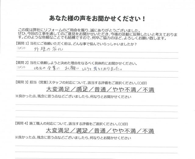 前橋市 外壁塗装工事 アンケート お客様の声 ミヤケン