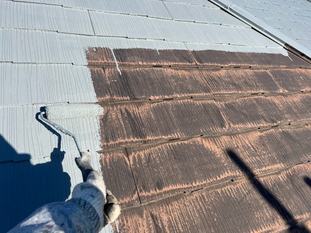 太田市 屋根外壁塗装工事 屋根下塗り中 お客様の声 ミヤケン