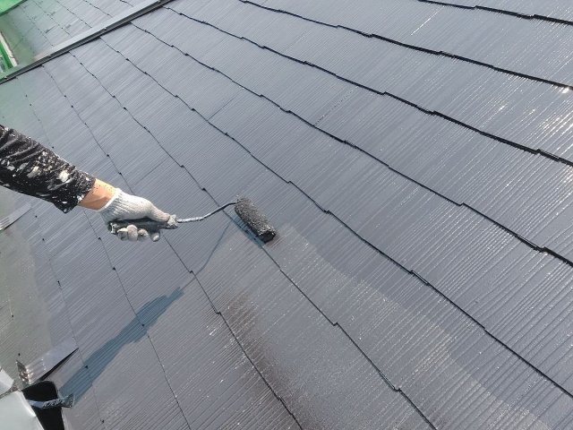佐波郡玉村町 屋根塗装 上塗り2回目 ミヤケン