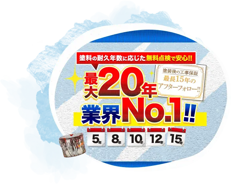 業界No.1！
最大20年保証＆
最長15年のアフターフォロー