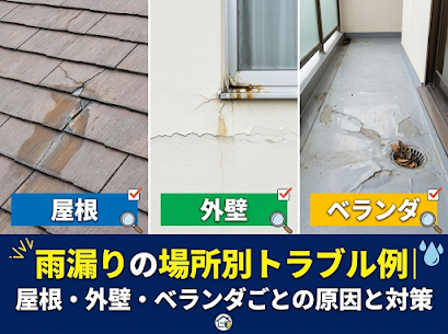 雨漏りの場所別トラブル例|屋根・外壁・ベランダごとの原因と対策 | 雨漏り関連