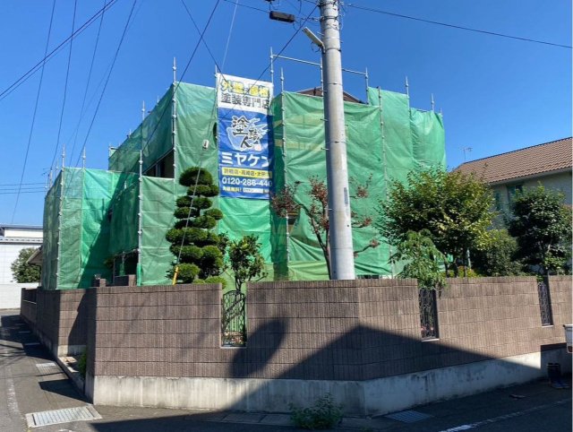 前橋市天川大島町 外壁塗装 足場 ミヤケン