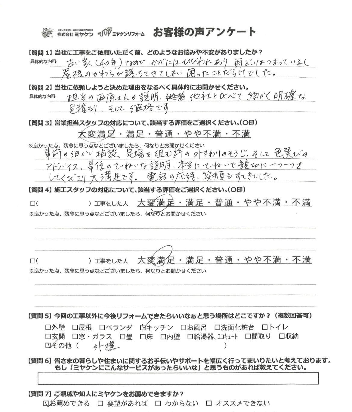 邑楽郡板倉町 外壁塗装 アンケート ミヤケン