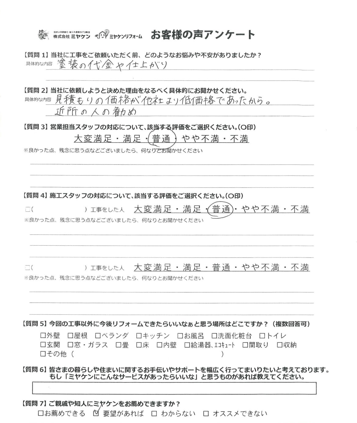 太田市城西町 外壁塗装 アンケート ミヤケン