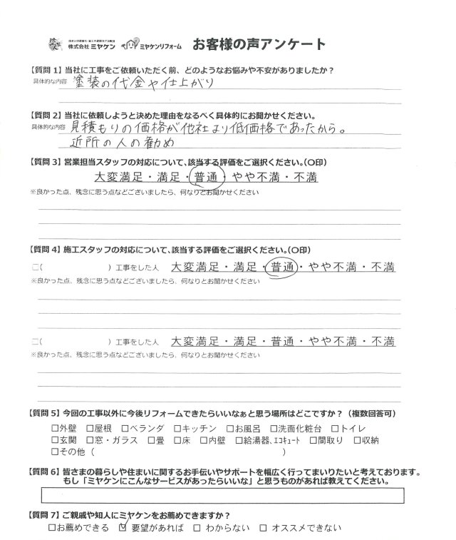 太田市城西町 外壁塗装 アンケート ミヤケン