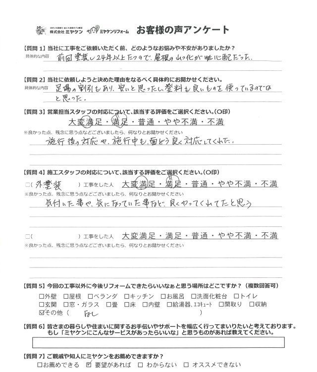 太田市内ケ島町 屋根外壁塗装 アンケート ミヤケン