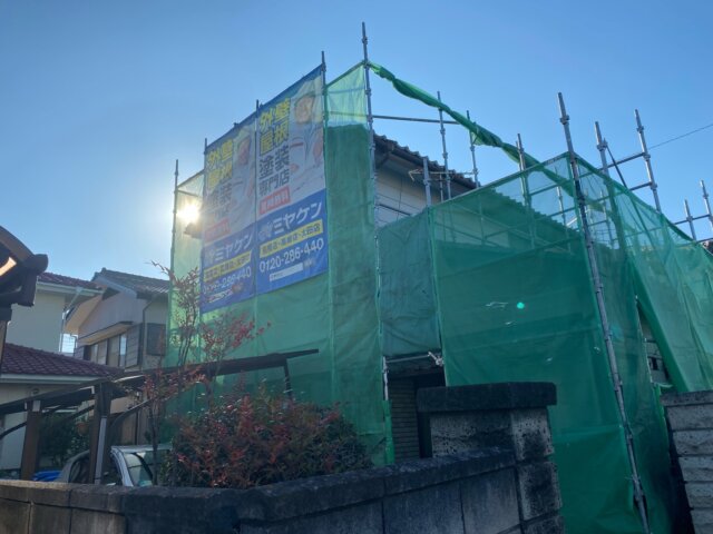 前橋市古市町の外部面足場組みの写真 ミヤケン