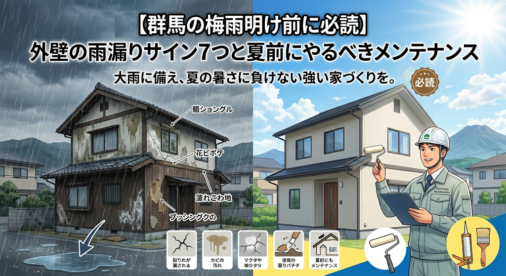 【群馬の梅雨明け前に必読】外壁の雨漏りサイン7つと夏前にやるべきメンテナンス | 雨漏り関連